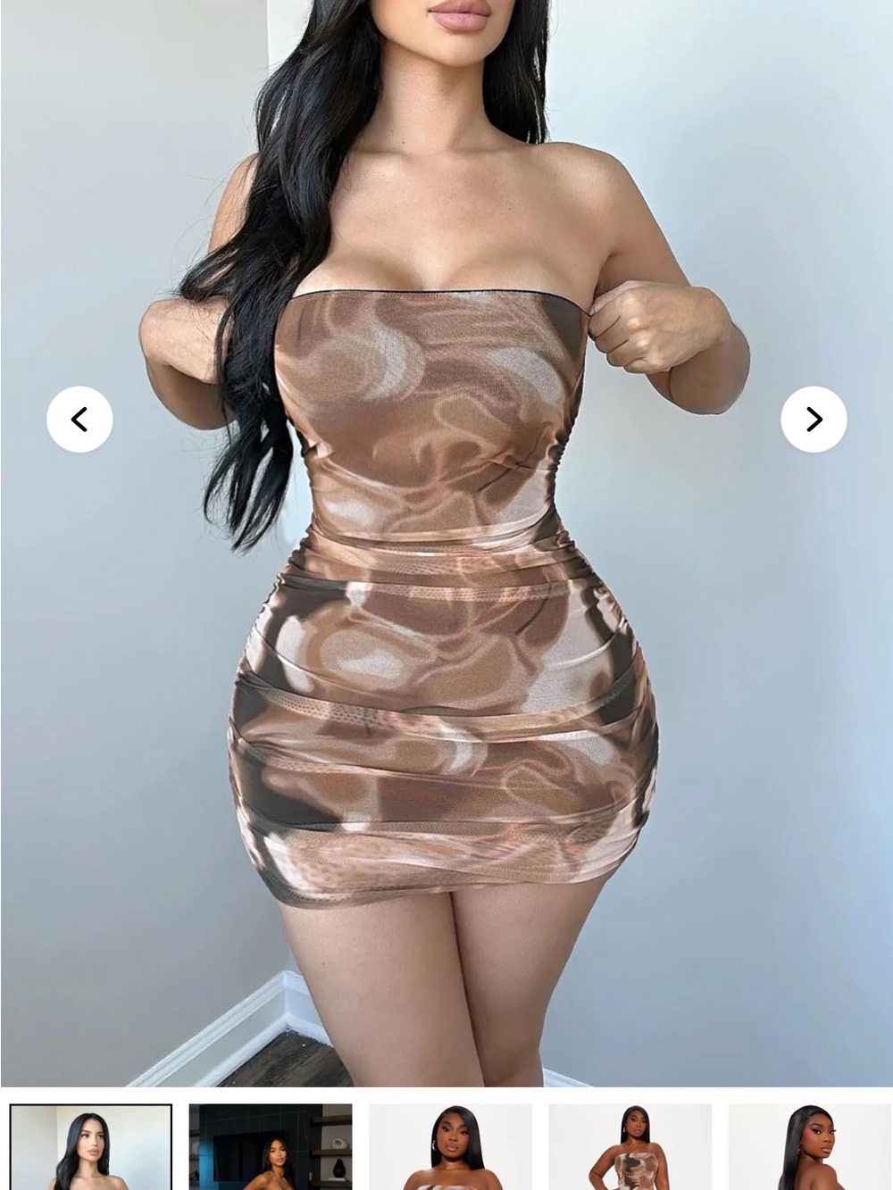 Strapless Brown Marble Print Mini Dress